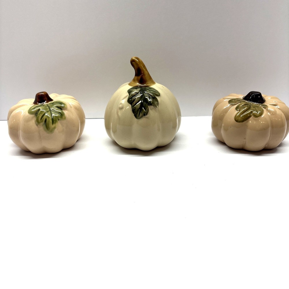 Set Of 3 Ceramic‎ Pumpkins Fall Decor